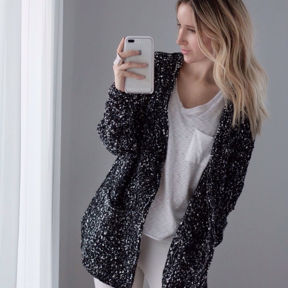 Chic Black + White Sweater Cardigan - Picture 2 of 5